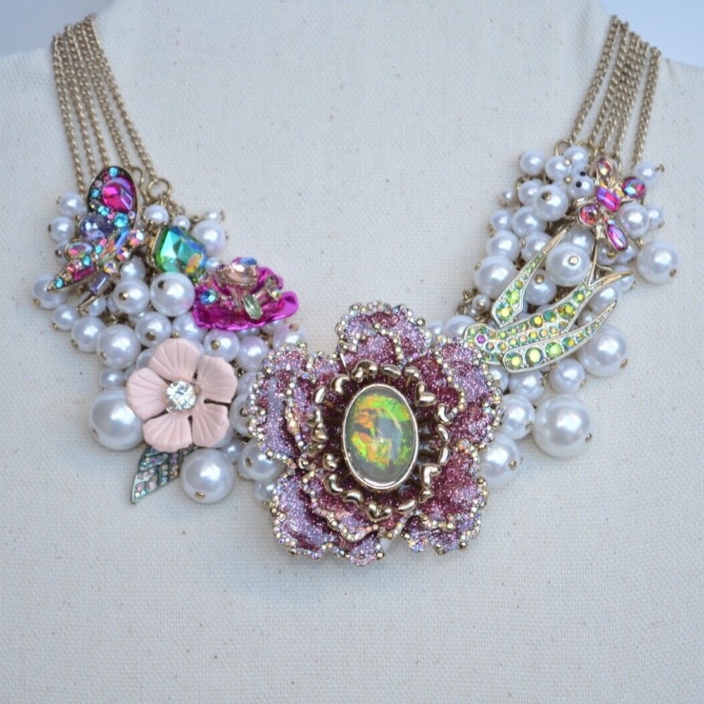 Betsey Johnson Blooming Pearls Butterfly Necklace